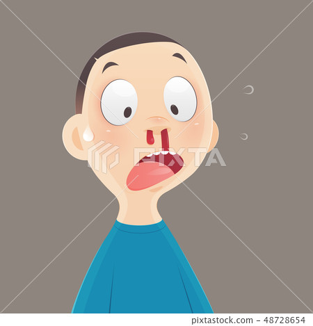 Nosebleed, Cartoon boy is bleeding from his nose, 48728654