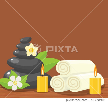 Spa concept poster with towels, stones and candle 48728905