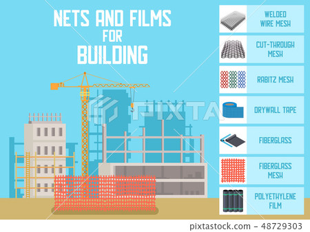 Building Nets, Meshes and Films Flat Vector Banner 48729303