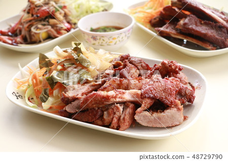 Thai food, Grilled beef with dipping sauce. Thai food, Grilled beef with dipping sauce. 48729790