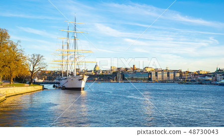 Stockholm cityscape with a ship in Stockholm Stockholm cityscape with a ship in Stockholm 48730043