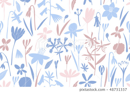 Spring flowers colour seamless vector pattern. 48731337
