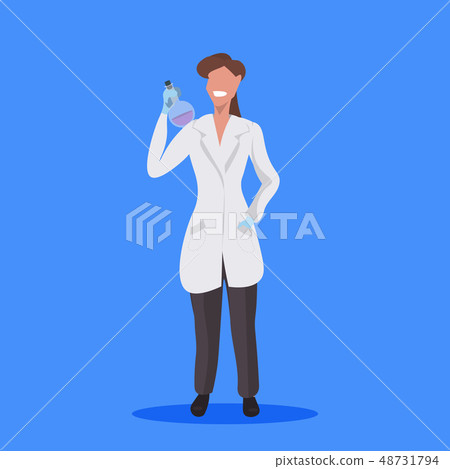 female scientist holding test tube woman laboratory technician in white uniform medical worker 48731794