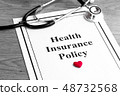 Health Insurance Policy. Stethoscope and Heart on Table 48732568