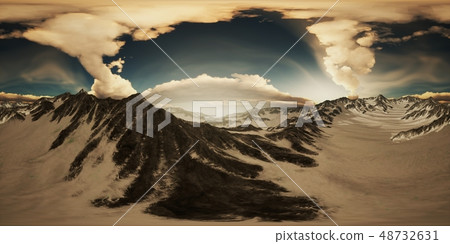 VR 360 Rays of Sunset on the Tops of the Mountains 48732631