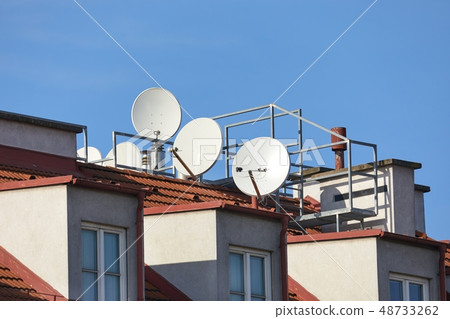 Rooftop Parabola Satellite Receivers 48733262
