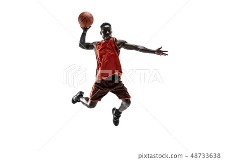 Full length portrait of a basketball player with ball 48733638