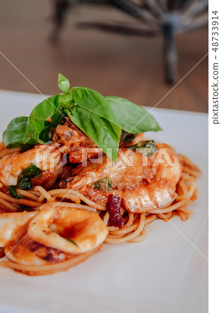 Spicy Italian Spaghetti Seafood Arrabbiata on Spicy Italian Spaghetti Seafood Arrabbiata on 48733914