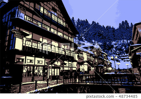 Ginzan hot spring with snowy scenery 48734485