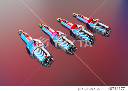 3D rendering. Spare parts spark plugs on multicolored background for car and motorcycle 3D rendering. Spare parts spark plugs on multicolored background for car and motorcycle 48734577
