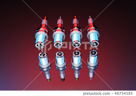 3D rendering. Spare parts spark plugs on multicolored background 3D rendering. Spare parts spark plugs on multicolored background 48734585