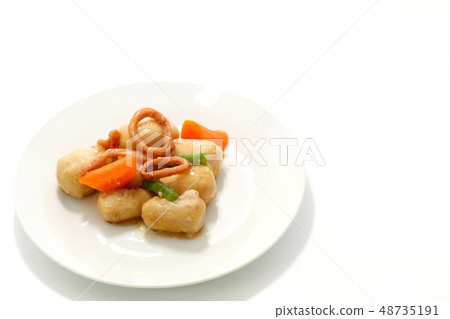 烏賊芋頭煨了白色背景 48735191