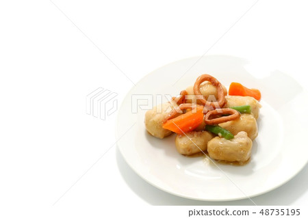 Squid taro simmered white background Squid taro simmered white background 48735195