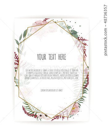 Vector floral design card. Greeting, postcard wedding invite template. Elegant frame with rose and 48736357