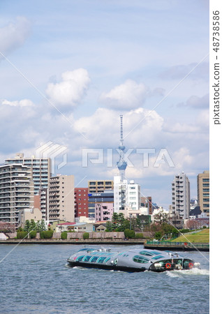 Water bus and sky tree Water bus and sky tree 48738586