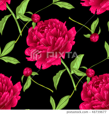 Vector red peony botanical flowers. Engraved ink art. Seamless background pattern. Fabric wallpaper Vector red peony botanical flowers. Engraved ink art. Seamless background pattern. Fabric wallpaper 48739677