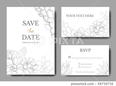 Vector Jungle botanical succulent flower. Engraved ink art illustration. Wedding background card 48739716