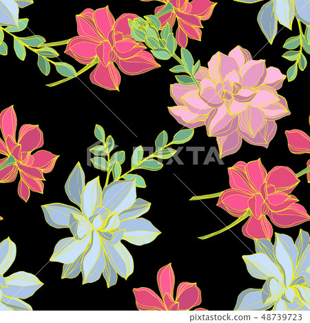 Vector Jungle botanical succulent flower. Engraved ink art illustration. Seamless background pattern Vector Jungle botanical succulent flower. Engraved ink art illustration. Seamless background pattern 48739723