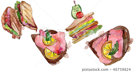 Sandwich in a watercolor style isolated. Watercolour fast food illustration element on white 48739824