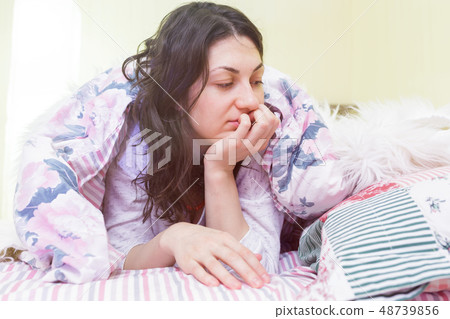 girl wake up in the morning and be lazy. girl wake up in the morning and be lazy. 48739856