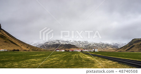 Iceland green landscape moss with mountain 48740508