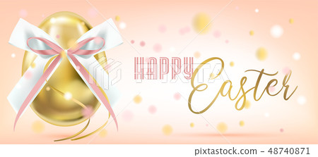 Easter golden egg with silk bow in confetti Easter golden egg with silk bow in confetti 48740871