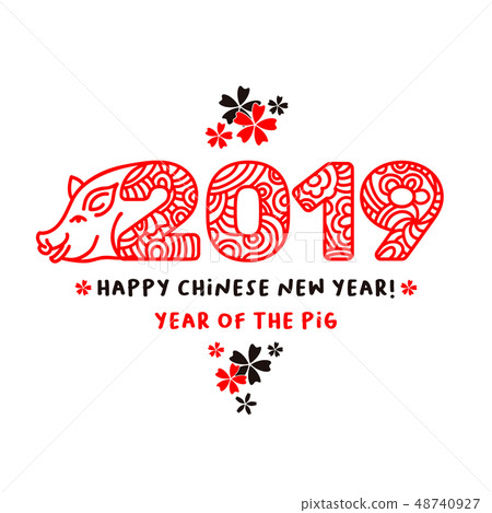 2019 Happy Chinese New Year hand drawn lettering vector illustration 2019 Happy Chinese New Year hand drawn lettering vector illustration 48740927