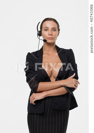 Lady in business dress with head microphone 48741066