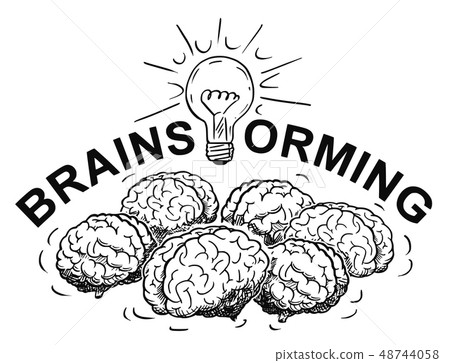 Cartoon Of Brainstorming Logotype With Group Of Stock Illustration