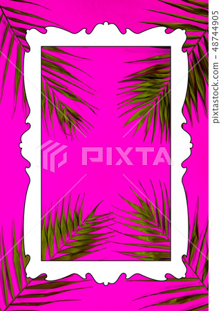 Flat lay traveler accessories with palm leafs. Top Flat lay traveler accessories with palm leafs. Top 48744905