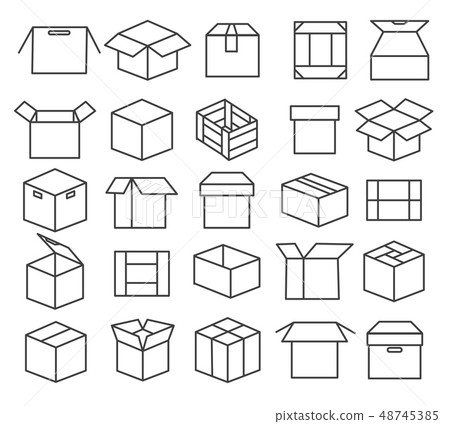 Box packaging line icons Box packaging line icons 48745385