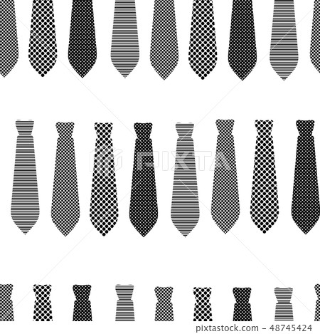 Seamless Pattern with black and white ties or neckties, isolated on white background. Different 48745424
