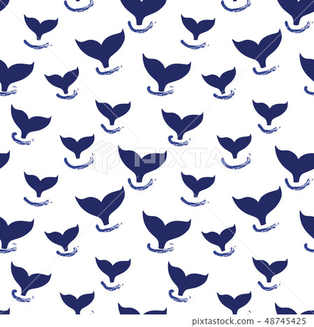 Whale tail seamless pattern vector. Simple Marine background blue and white. Silhouette of whale fin 48745425