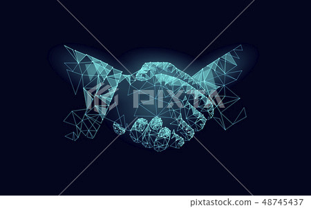Two hands handshake business agreement. Low poly polygonal triangle professional work partnership 48745437