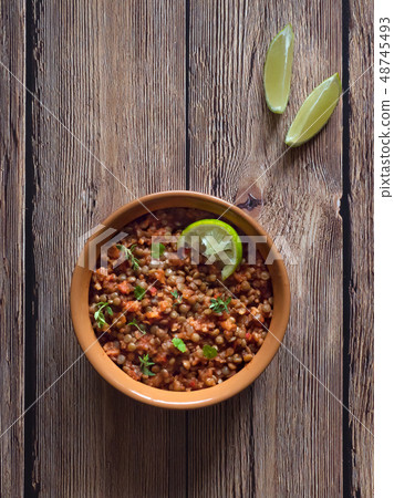 Lentil stew. Vegan lentil Bolognese. Diet food. Lentil stew. Vegan lentil Bolognese. Diet food. 48745493