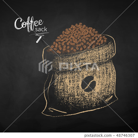 Sketch of open sack with coffee beans Sketch of open sack with coffee beans 48746307