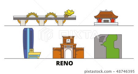Vietnam, Reno, Danang flat landmarks vector illustration. Vietnam, Reno, Danang line city with Vietnam, Reno, Danang flat landmarks vector illustration. Vietnam, Reno, Danang line city with 48746395