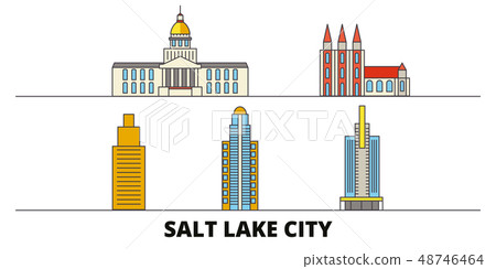 United States, Salt Lake City flat landmarks vector illustration. United States, Salt Lake City line 48746464