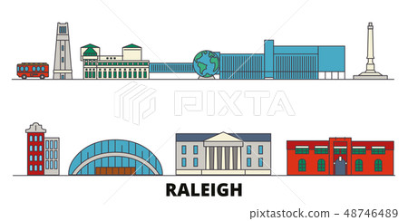 United States, Raleigh flat landmarks vector illustration. United States, Raleigh line city with United States, Raleigh flat landmarks vector illustration. United States, Raleigh line city with 48746489