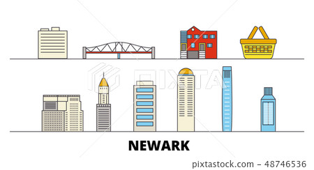 United States, Newark flat landmarks vector illustration. United States, Newark line city with United States, Newark flat landmarks vector illustration. United States, Newark line city with 48746536