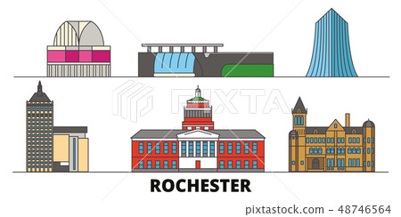 United States, New York Rochester flat landmarks vector illustration. United States, New York United States, New York Rochester flat landmarks vector illustration. United States, New York 48746564