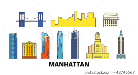 United States, New York Manhattan flat landmarks vector illustration. United States, New York United States, New York Manhattan flat landmarks vector illustration. United States, New York 48746567