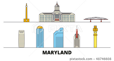 United States, Maryland flat landmarks vector illustration. United States, Maryland line city with United States, Maryland flat landmarks vector illustration. United States, Maryland line city with 48746608