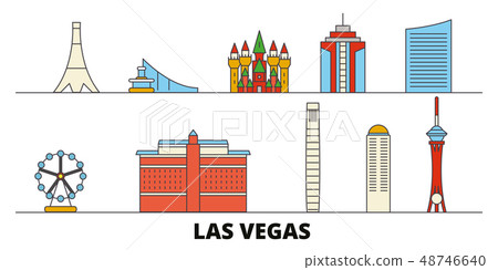 United States, Las Vegas flat landmarks vector illustration. United States, Las Vegas line city with United States, Las Vegas flat landmarks vector illustration. United States, Las Vegas line city with 48746640