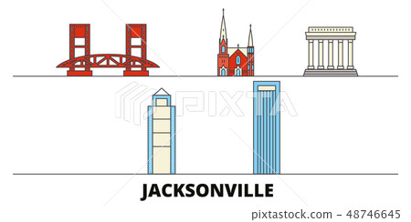 United States, Jacksonville flat landmarks vector illustration. United States, Jacksonville line United States, Jacksonville flat landmarks vector illustration. United States, Jacksonville line 48746645