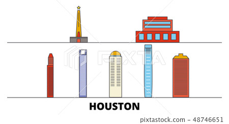 United States, Houston flat landmarks vector illustration. United States, Houston line city with 48746651