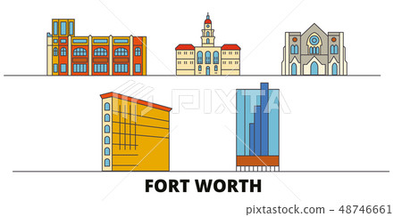 United States, Fort Worth flat landmarks vector illustration. United States, Fort Worth line city United States, Fort Worth flat landmarks vector illustration. United States, Fort Worth line city 48746661