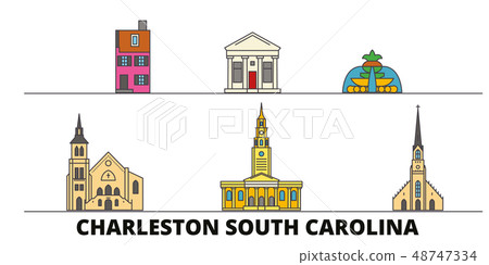 United States, Charleston South Carolina flat landmarks vector illustration. United States United States, Charleston South Carolina flat landmarks vector illustration. United States 48747334