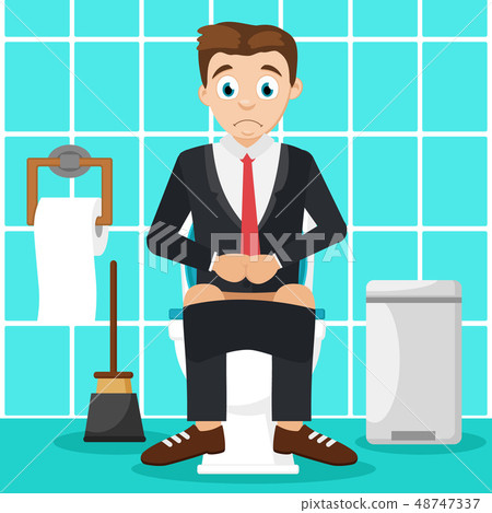 Man sitting on the toilet in the bathroom Man sitting on the toilet in the bathroom 48747337