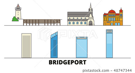 United States, Bridgeport flat landmarks vector illustration. United States, Bridgeport line city United States, Bridgeport flat landmarks vector illustration. United States, Bridgeport line city 48747344